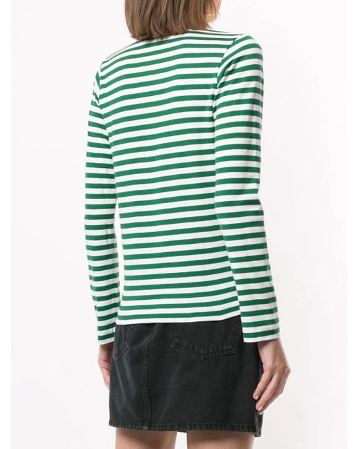 COMME DES GARÇONS PLAY Green Striped Logo-Patch T-Shirt