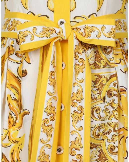 Dolce & Gabbana Metallic Majolica Printed Poplin Midi Shirt Dress