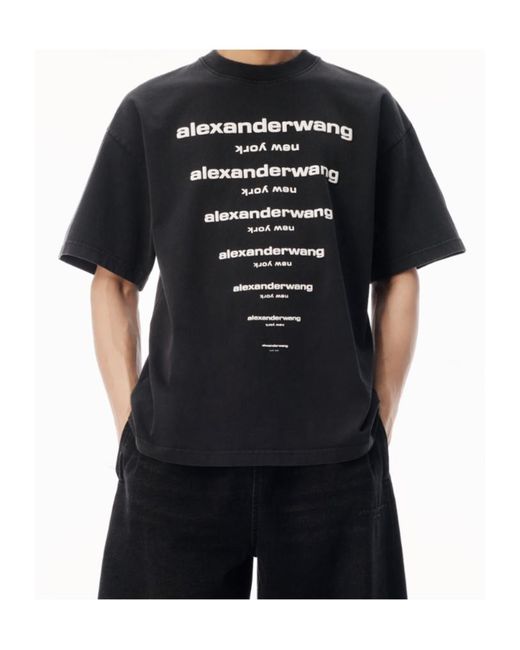 Alexander Wang Black Logo Printed Crewneck T-Shirt for men
