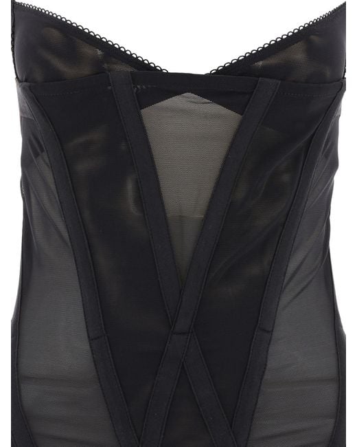 Dion Lee Black Oblique Mesh-Panelled Corset Minidress