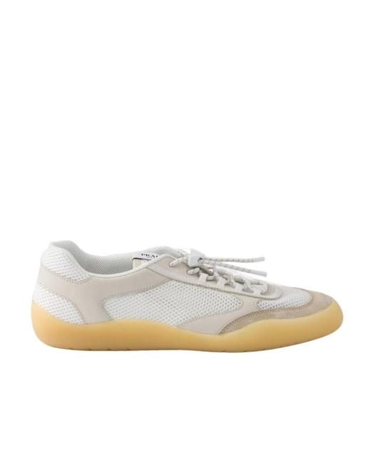 Prada White Leather-Mesh Speedrock Sneakers