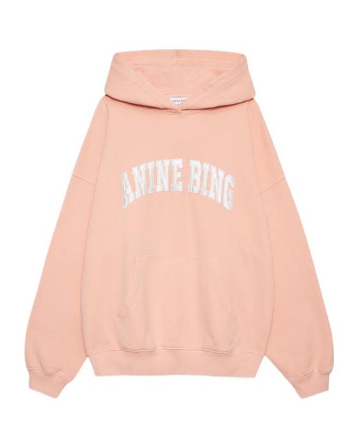 Anine Bing Pink Logo-Embroidered Hoodie