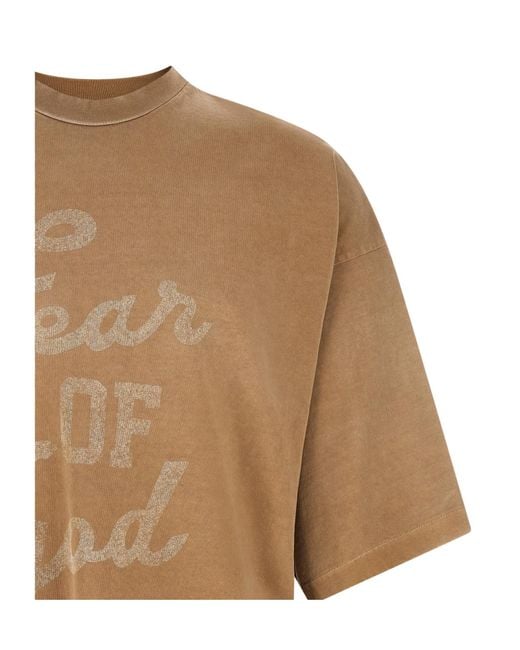 Fear Of God Natural Graphic-Print Logo-Patch T-Shirt for men