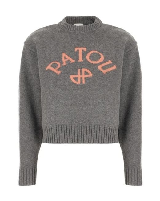 Patou Gray Logo Crew Knitted Sweater