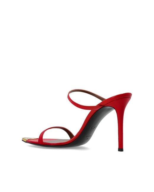 Giuseppe Zanotti Red Embellished Slip On Heeled Sandals