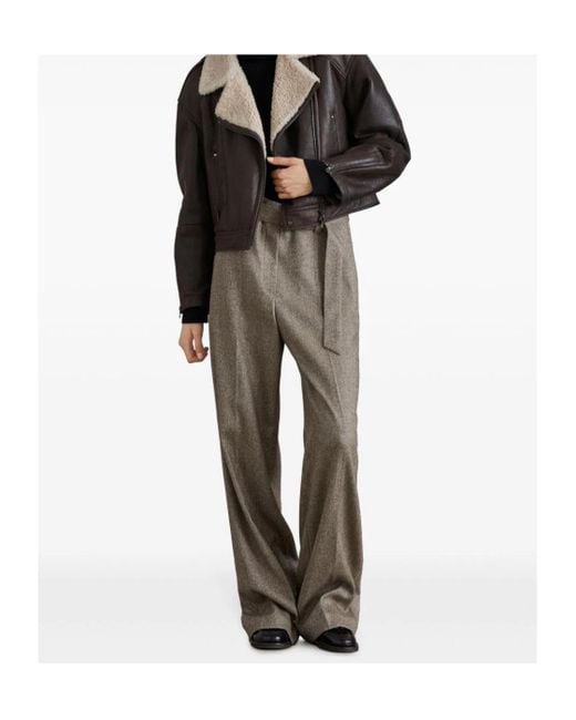Brunello Cucinelli Gray Chevron Loose Fit Belted Trousers