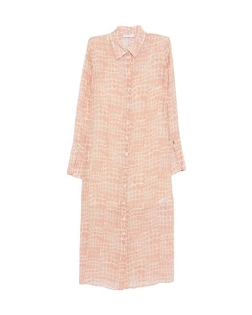Patrizia Pepe Pink Croco-Print Midi Shirt Dress