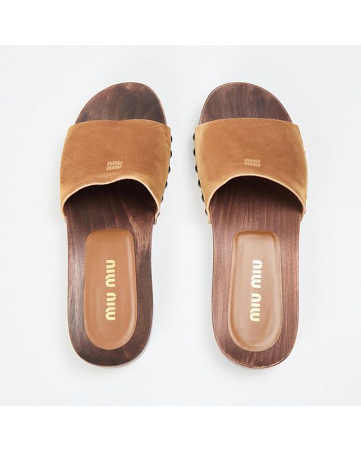 Miu Miu Brown Logo Detail Slippers