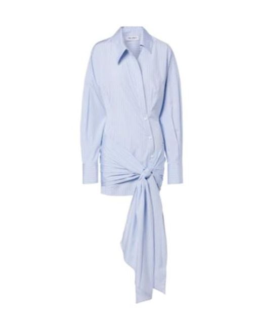 The Attico Blue Gathered Striped Cotton Shirt Dress