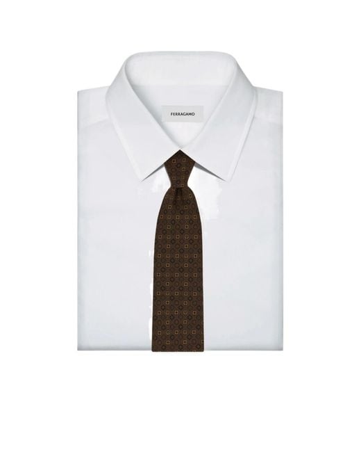 Ferragamo Brown Micro Pattern Silk Tie for men