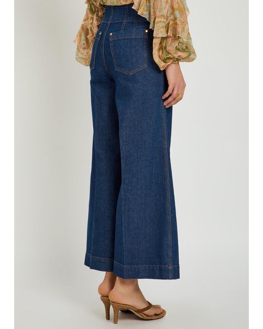 Zimmermann Blue Aster Cropped Flared-Leg Denim Jeans