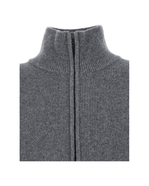 Roberto Collina Gray High Neck Ribbed Knit Cardigan for men
