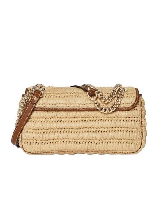 Gucci Natural Gg Marmont Woven Medium Shoulder Bag
