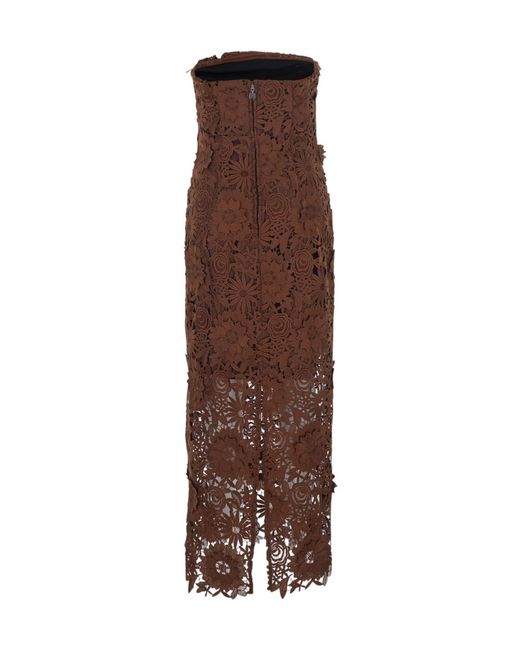 ROTATE BIRGER CHRISTENSEN Brown 3D Lace Midi Dress Dark