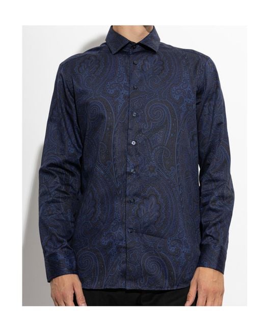 Etro Blue Collared Long-Sleeved Shirt for men