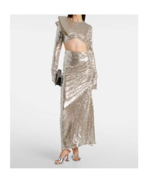 Maticevski Gray Luna Draped Sequined Maxi Skirt