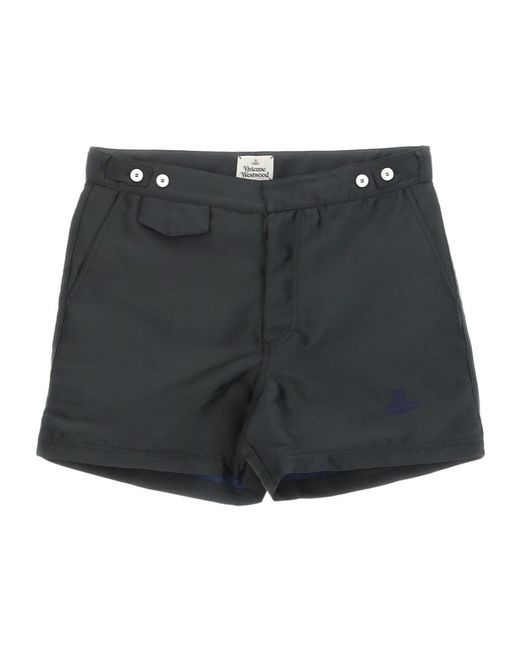 Vivienne Westwood Black Orb-Embroidered Mid-Rise Bermuda Shorts for men