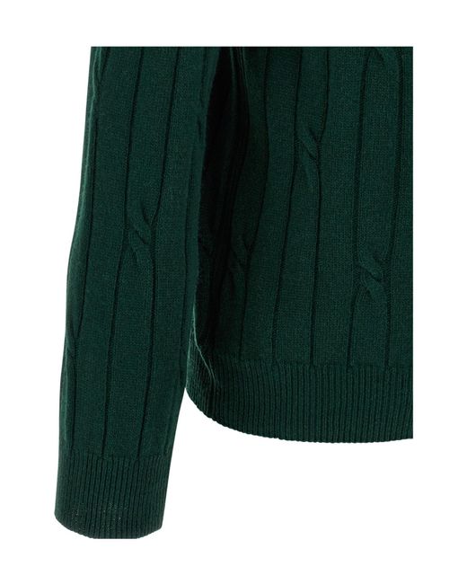 Zanone Green Cable-Knit Long Sleeved Polo Shirt for men