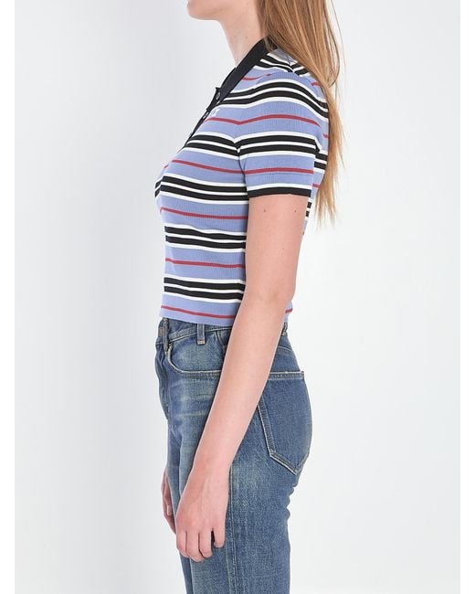 Céline Blue Cotton Knit Polo Shirt With Striped Motif