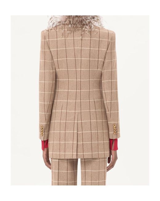 Valentino Natural Windowpane-Check Double-Breasted Blazer