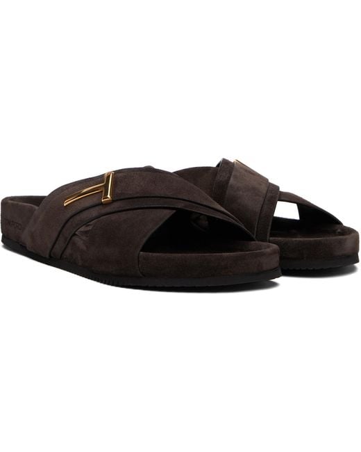 Tom Ford Brown Wicklow T Slippers for men