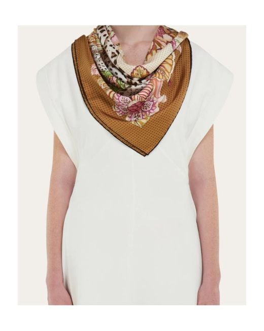 Ferragamo Metallic Ferragamo Logo Detailed Floral Scarf