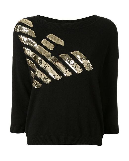 Emporio Armani Black Logo Embroidered Sweater