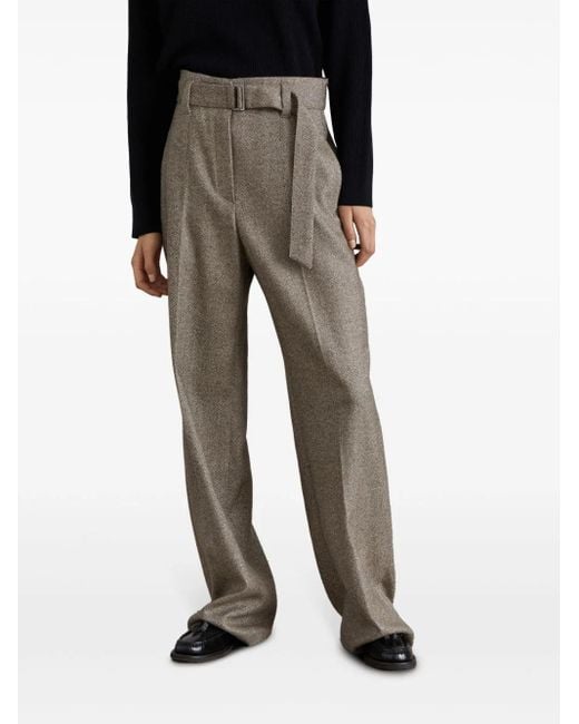 Brunello Cucinelli Gray Chevron Loose Fit Belted Trousers