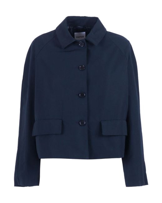 Aspesi Blue Raglan-Sleeve Flap-Pocket Jacket