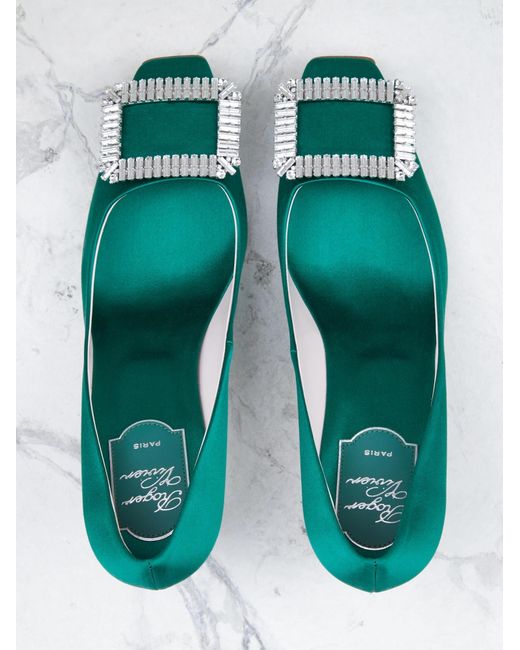 Roger Vivier Green Trompette Crystal Diamond-Button Heels