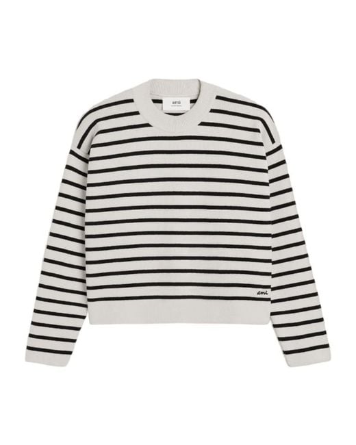 AMI White Ami Striped Long-Sleeved Jumper for men