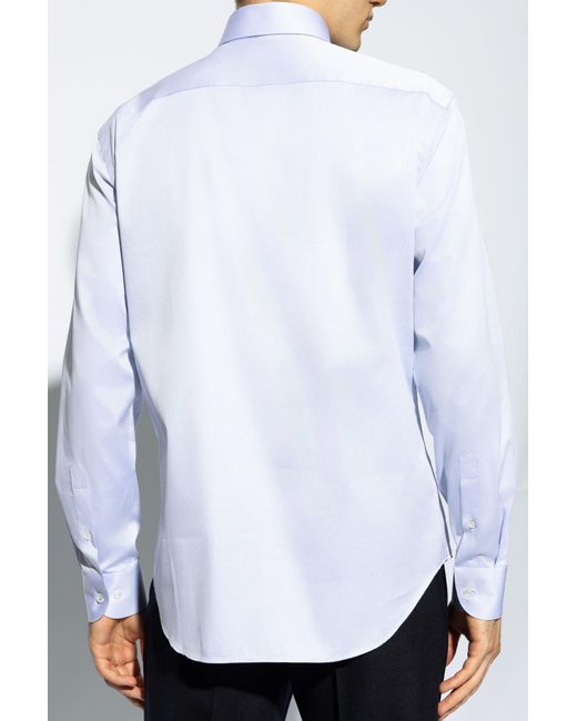Giorgio Armani White Curved Hem Twill Shirt for men