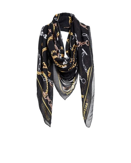 Balenciaga Black Colorful Chiffon Square Scarf