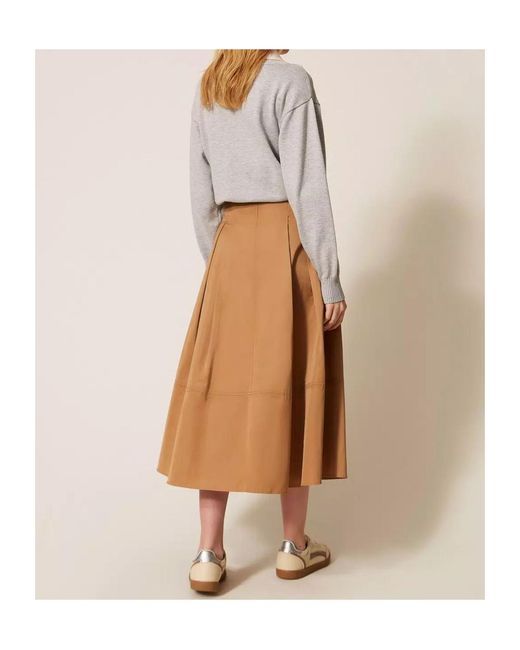 Twinset Natural Pleated Midi Skirt