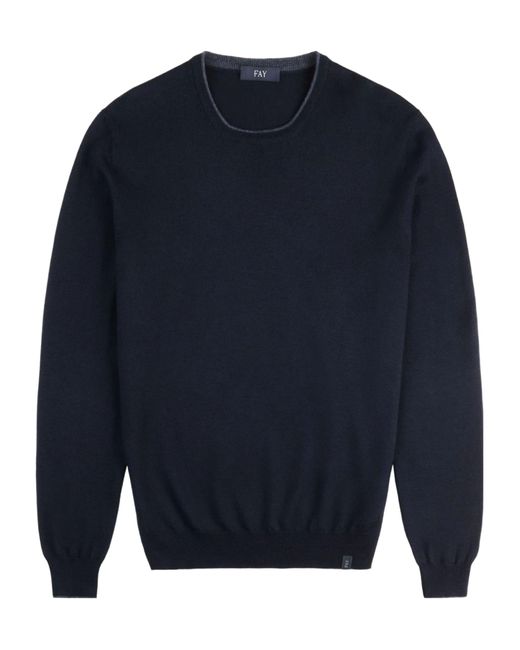 Fay Blue Elbow-Patch Crewneck Jumper for men