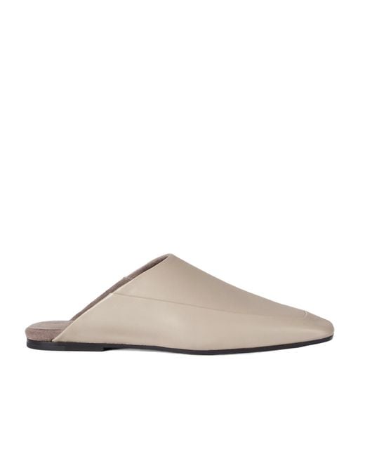 Brunello Cucinelli White Square-Toe Leather Flat Mules