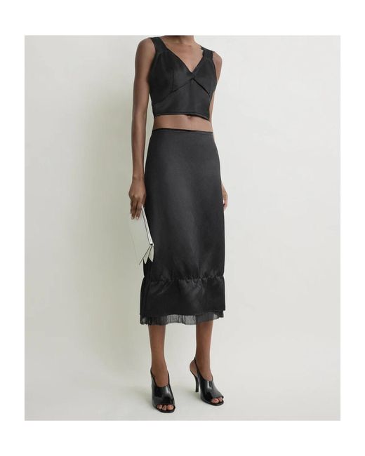 Totême Black Totême V-Neck Cropped Satin Top