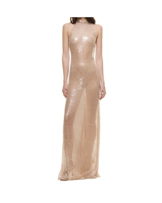 Raquel Diniz Natural Sequin Open-Back Maxi Dress