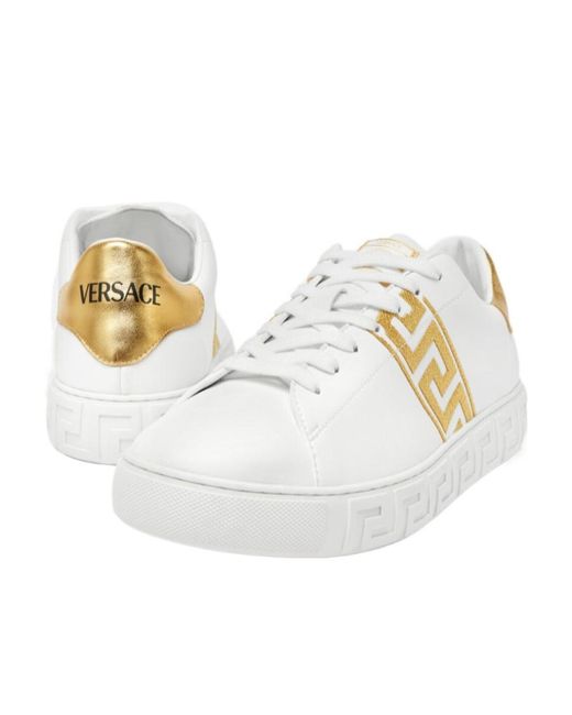 Versace White Greca Embroidered Low-Top Sneakers for men
