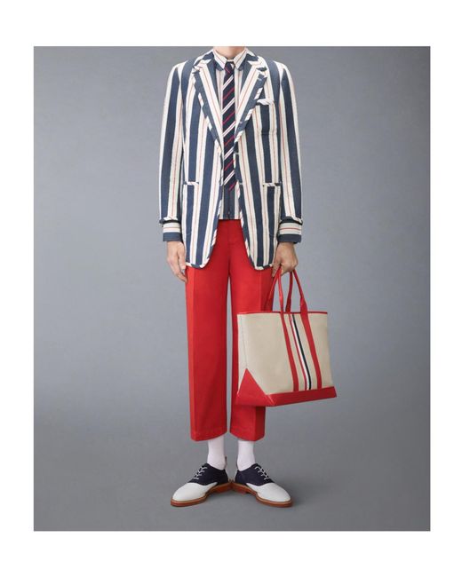 Thom Browne Blue Rounded Collar Striped Zipped Shirt for men