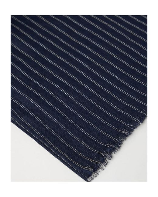 Brunello Cucinelli Blue Striped Frayed Hem Scarf