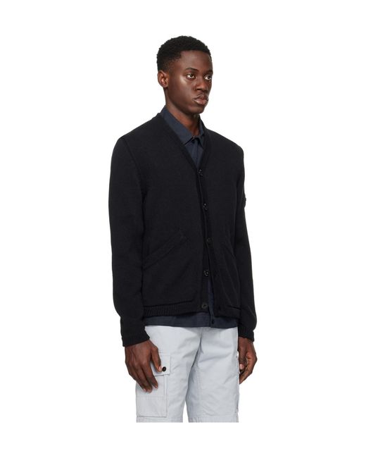 Stone Island Black Logo Medallion Knitted Cardigan for men