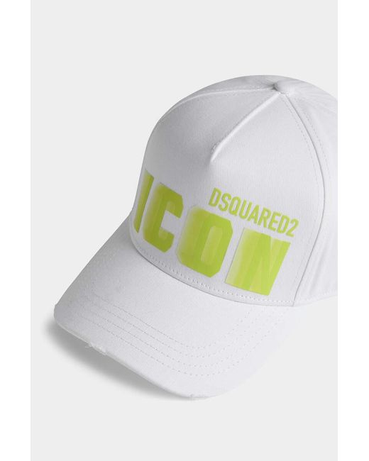 DSquared² White Logo Printed Curved Peak Baseball Cap for men