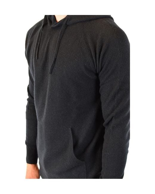 Emporio Armani Black Hooded Long-Sleeved Sweater for men