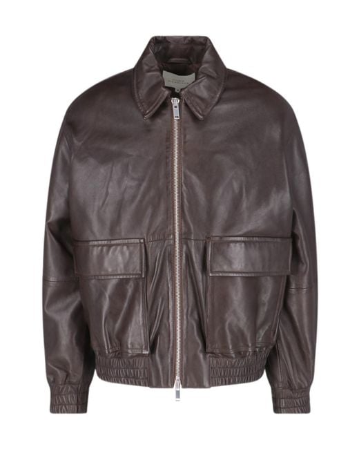 Studio Nicholson Brown Piston Leather Zip-Up Jacket for men
