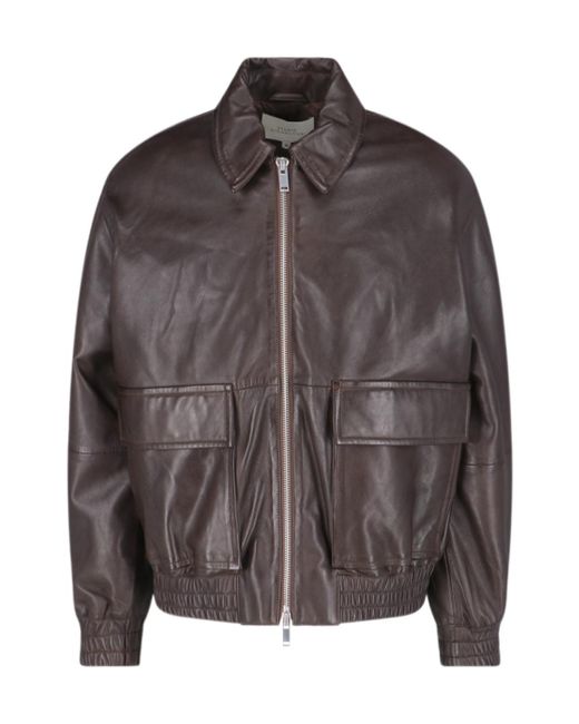 Studio Nicholson Brown Piston Leather Zip-Up Jacket for men