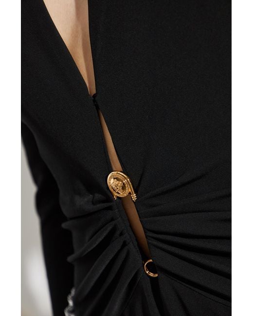 Versace Black Safety Pin Detailed Long-Sleeved Bodysuit