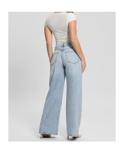 Guess Blue Logo-Appliqué Wide-Leg Jeans