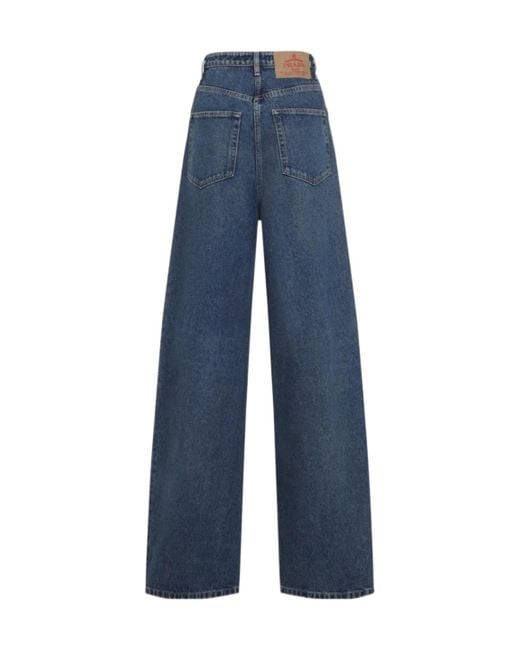 Prada Blue Logo Plaque Balloon Jeans