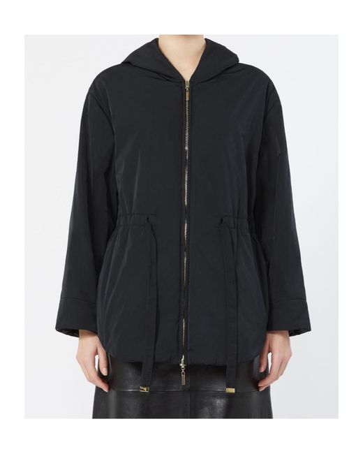 Max Mara Black The Cube Charme Zip-Up Drawstring Coat
